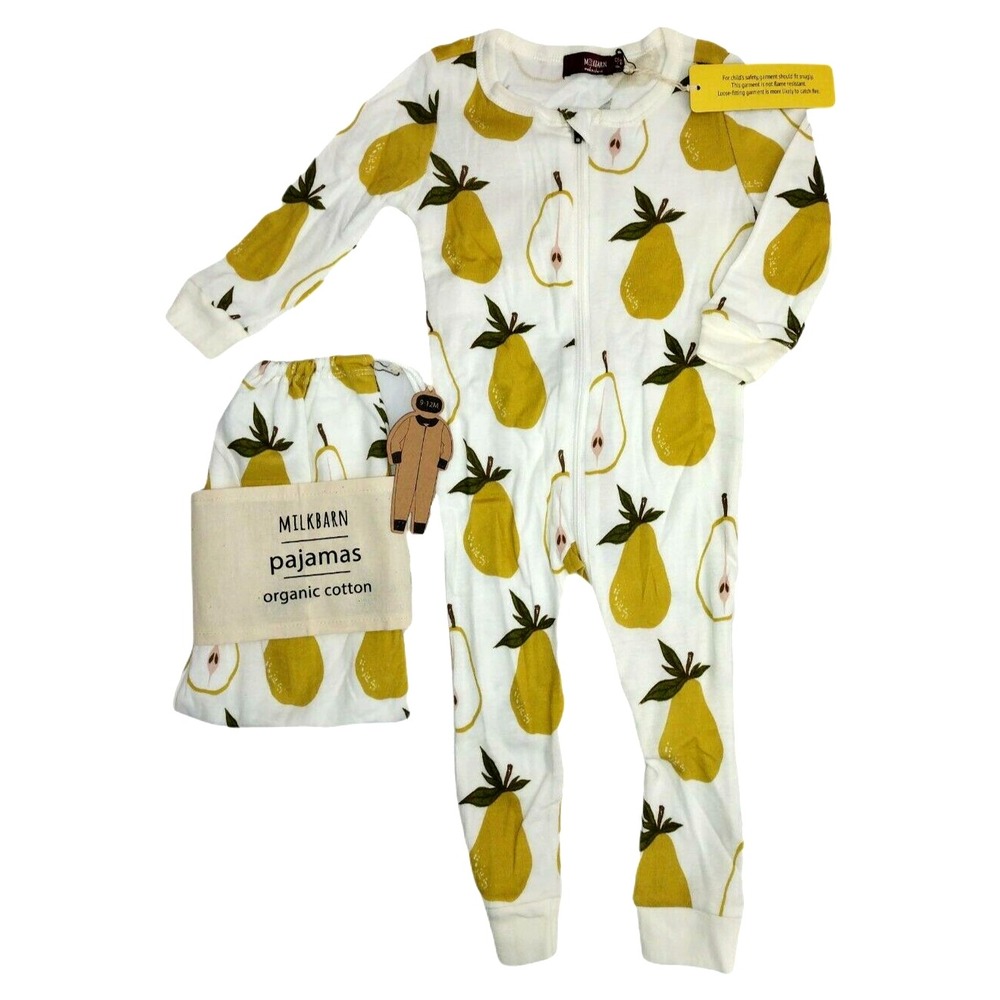MILKBARN Baby Pear Organic Cotton Pajamas 6 9 Mos Zipper‎ 1pc Sleeper Outfit NWT